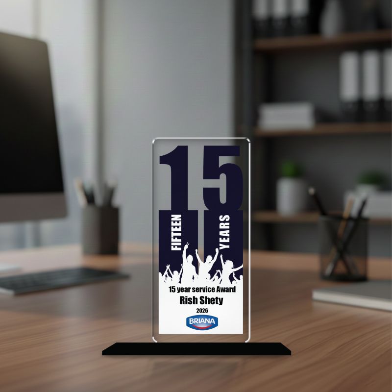 15 Year Service Award Trophy Personalized Acrylic Award Trophy Custom with Name Achievement Award for Employee, Corporate Recognition Thankyou Gift for Employee